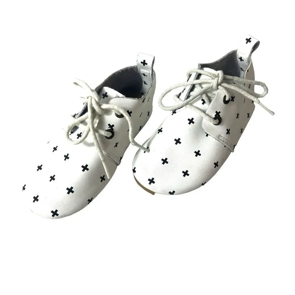 Piper Finn Little Kids Infants 7 Soft Leather White Cross Print Moccasin Lace Up